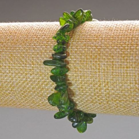 Chrome Diopside Bead Bracelet, 9x3 mm beads, 18 cm (stretch)