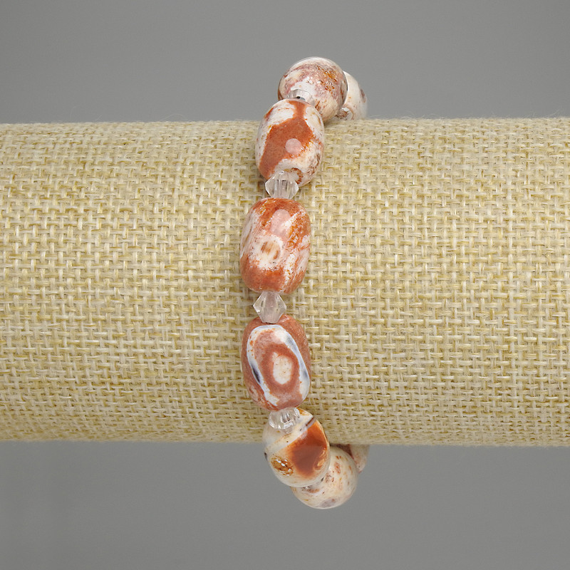 Desert Jasper Barrel Bead Bracelet, 14×10 mm barrels, 5 mm beads, length 18 cm