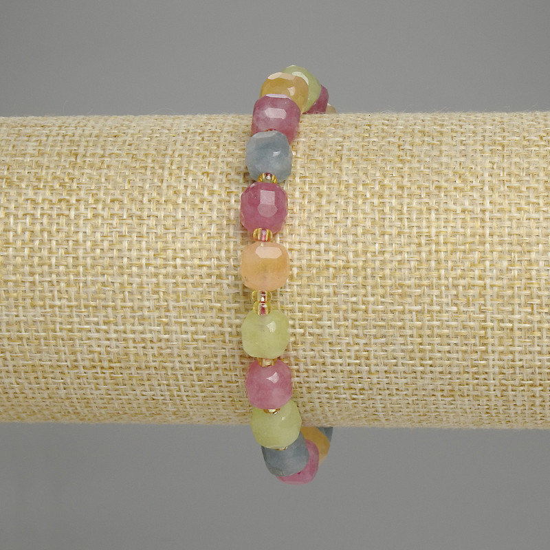 Tourmaline Bracelet with Faceted Cubes 7mm +/- Seed Beads 3mm +-, Length 18 cm