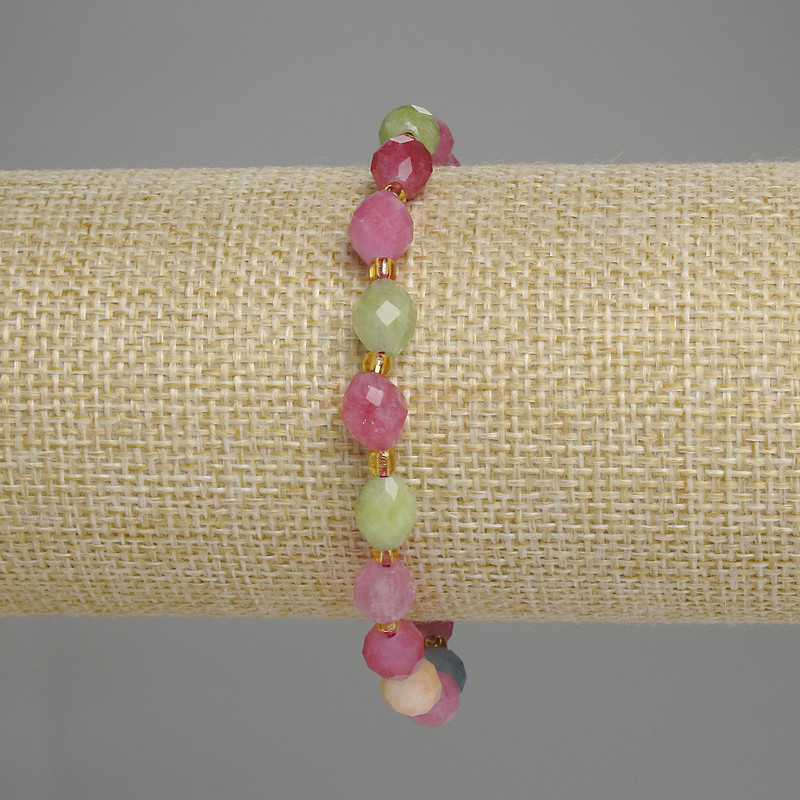 Bracelet with Faceted Tourmaline Beads 8x6 mm and 3 mm Seed Beads, 18 cm Length