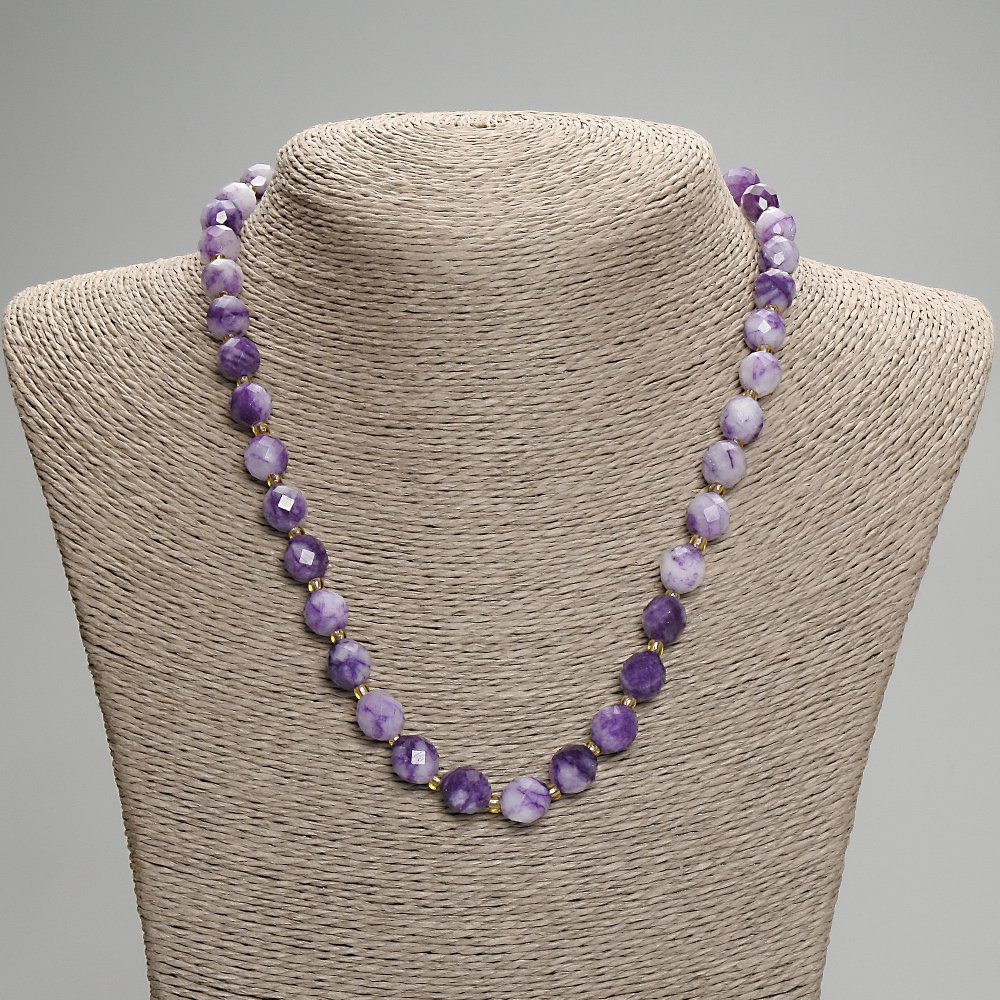 Sugilite Necklace with Faceted Beads, 9.5×8.5 mm, 3 mm seed beads, length 45 cm ±, with clasp