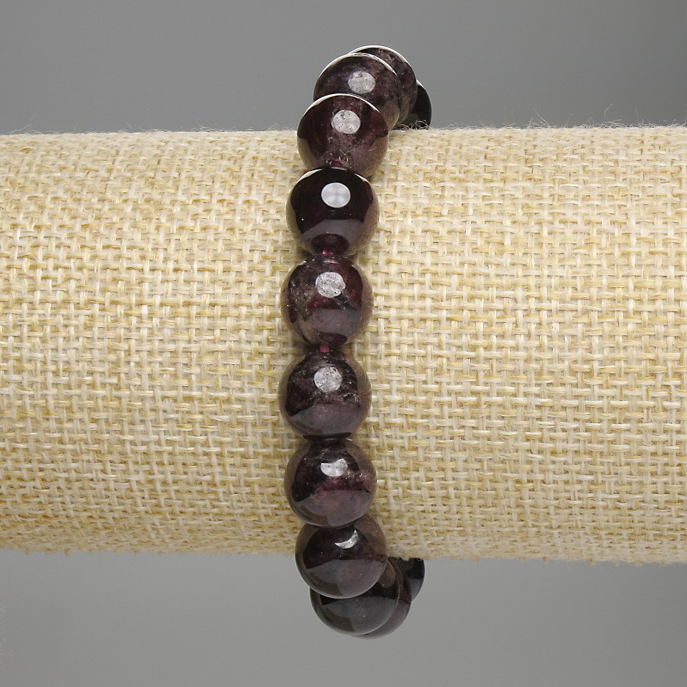 Garnet bracelet with smooth beads, 11 mm diameter, 18 cm length, stretch