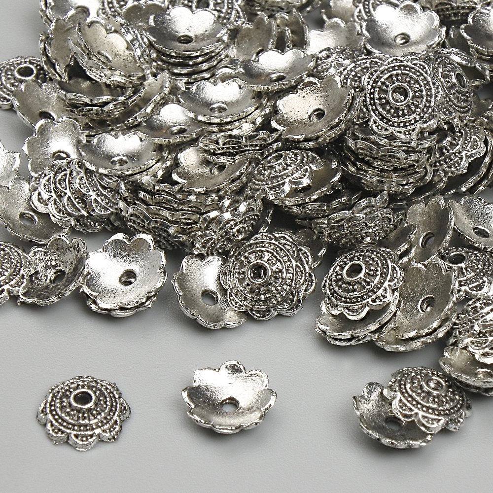 Bead Cap Findings, Silver-Tone, 7 mm Diameter, Hole 1.4 mm, Pack 20 g ± (~145 pcs)