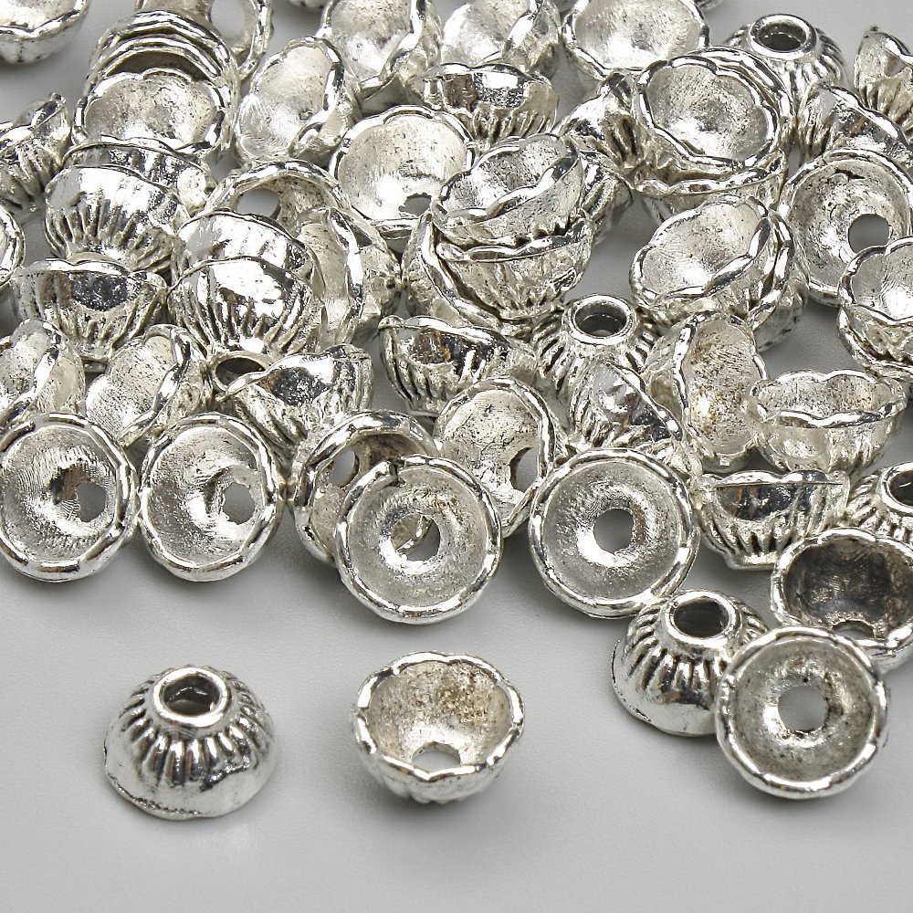 Bead caps for beads, silver, 4x7 mm, hole diameter 2.3 mm, pack 20 g (~63 pcs)