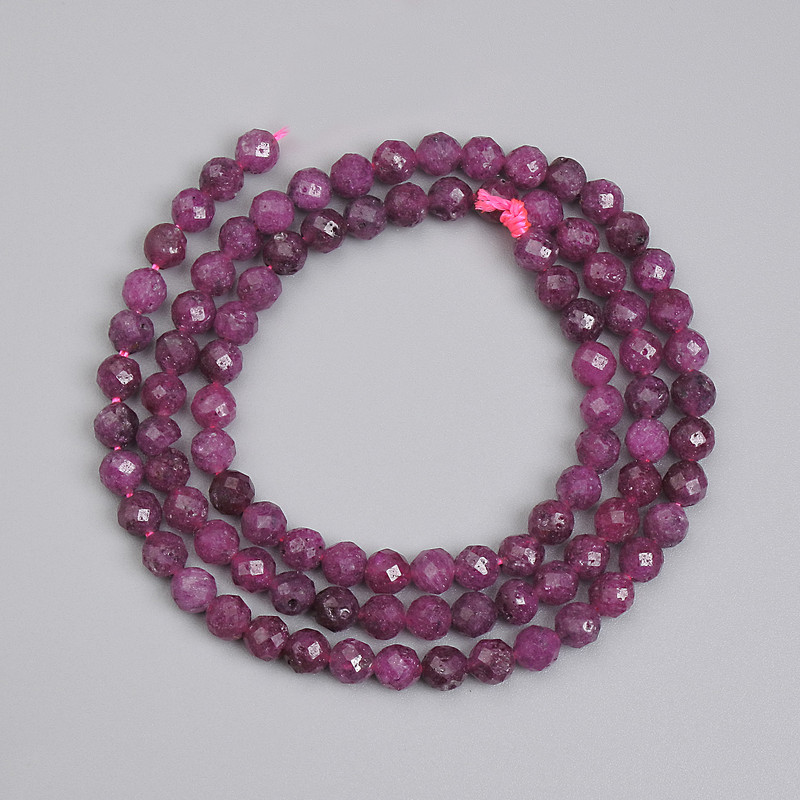 Ruby beads, faceted round beads, 4 mm, 38 cm length on thread