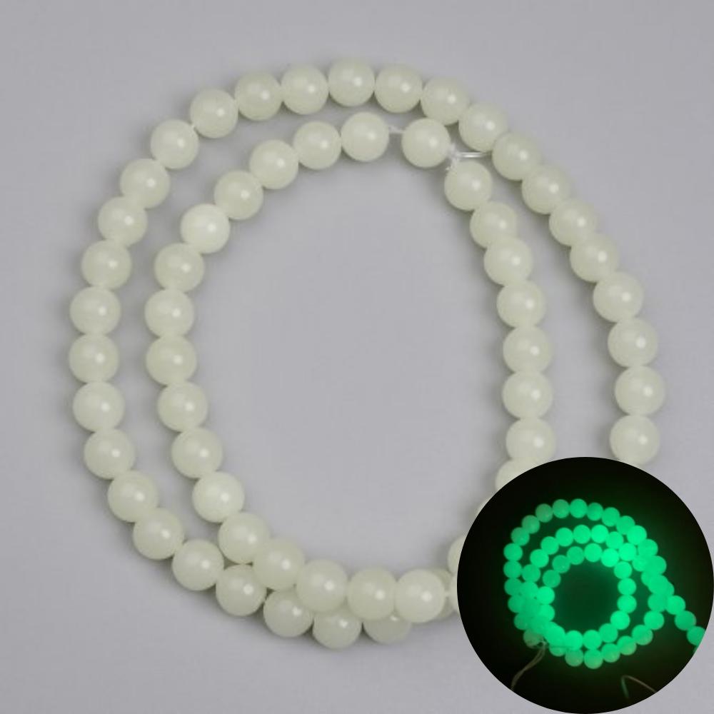 Onyx Beads with Green Glow, Smooth 6mm Beads, 36 cm Length on Beading Wire