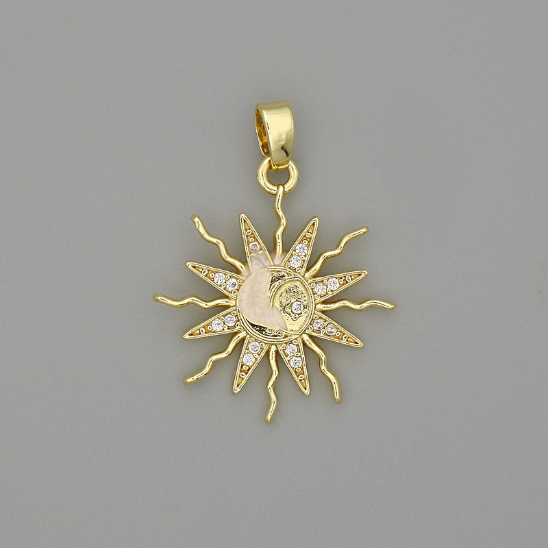 Star Pendant in Gold-Tone Metal with White Crystals, 26×20 mm