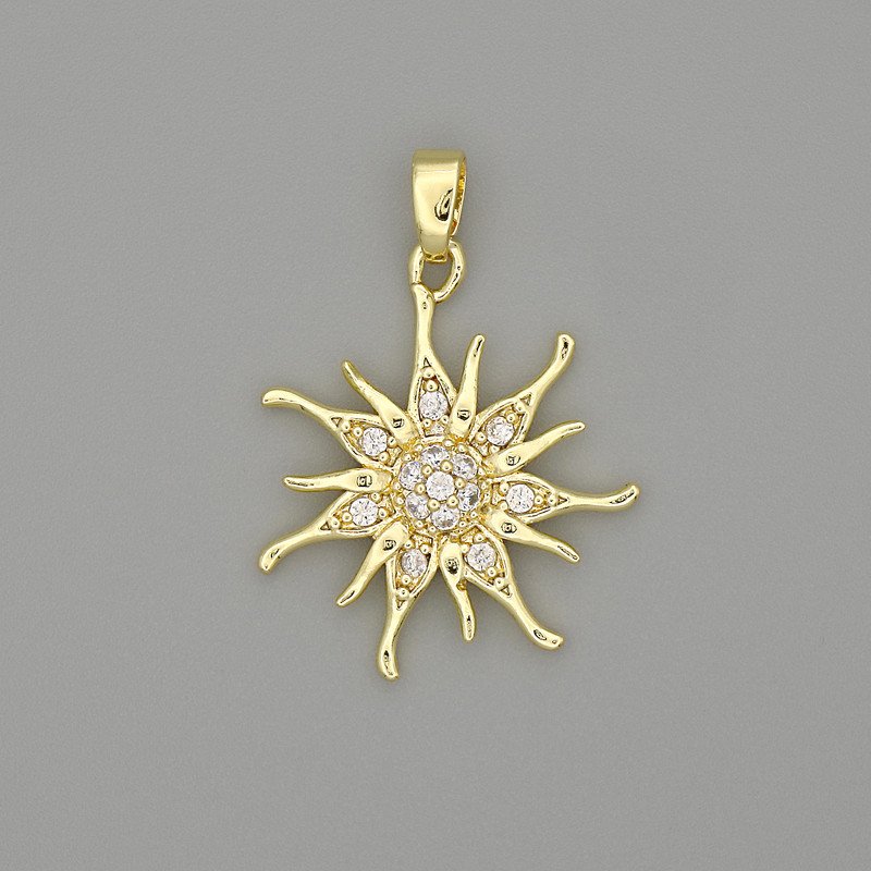 Star Pendant in Gold-Tone Metal with White Crystals, Diameter 27x18 mm+