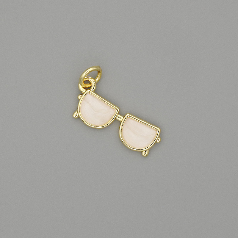 Pendant 'Glasses' with Mother-of-Pearl and White Crystals, Gold-Toned Metal, Diameter 19x6 mm