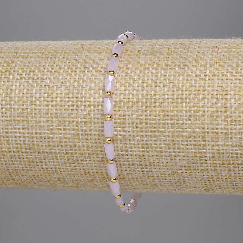 Bracelet Czech pink crystal, faceted cylinders 5x3 mm + 2 mm beads, 18 cm stretch