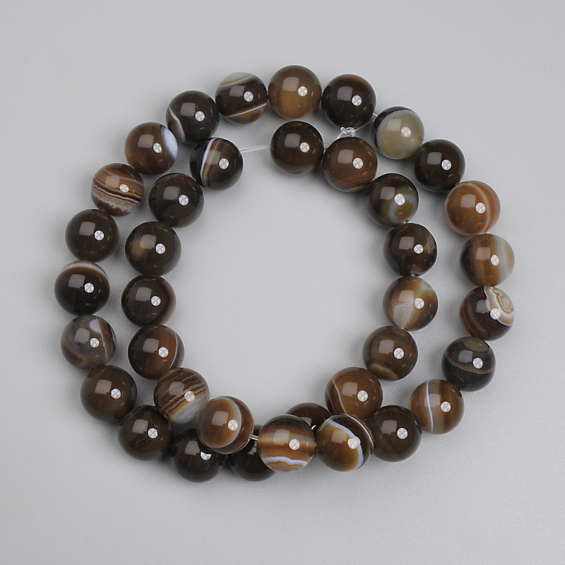 Agate Beads - Smooth Round Beads, 10 mm Diameter, 38 cm Length ± on Thread
