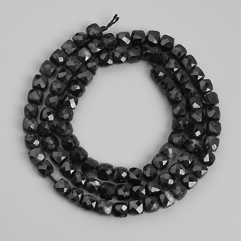 Sale! Black Tourmaline Beads - Faceted Cubes, 4x4 mm, On Strand, 39 cm Length+