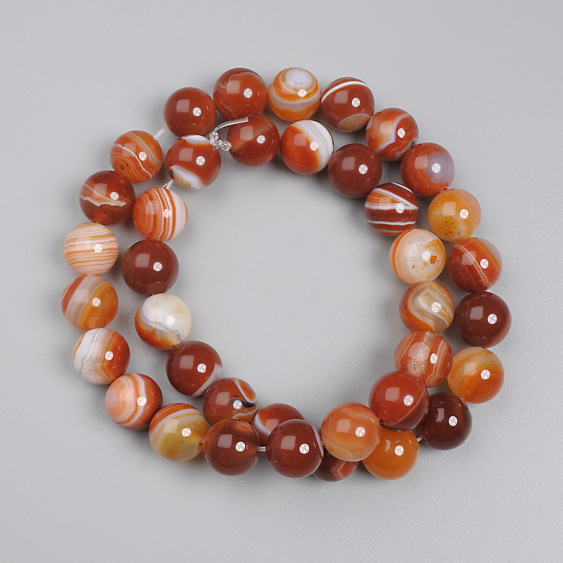 Agate Beads, Smooth Round, 10 mm Diameter ±, on Beading Thread, 37 cm Long