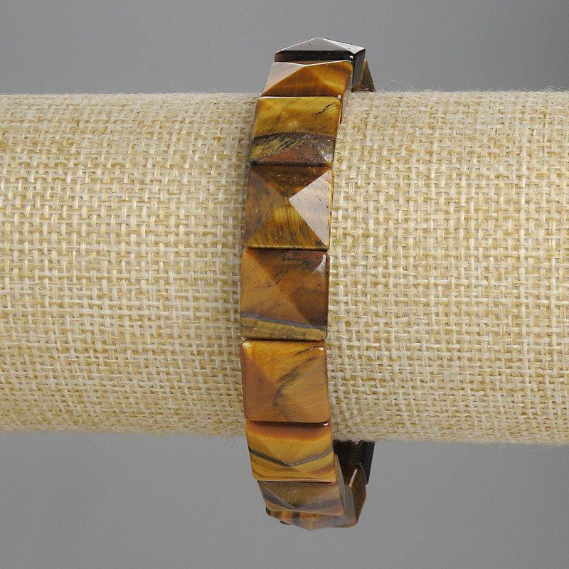 Tiger's Eye Bracelet with Faceted 12x12mm Links, 18 cm Stretch