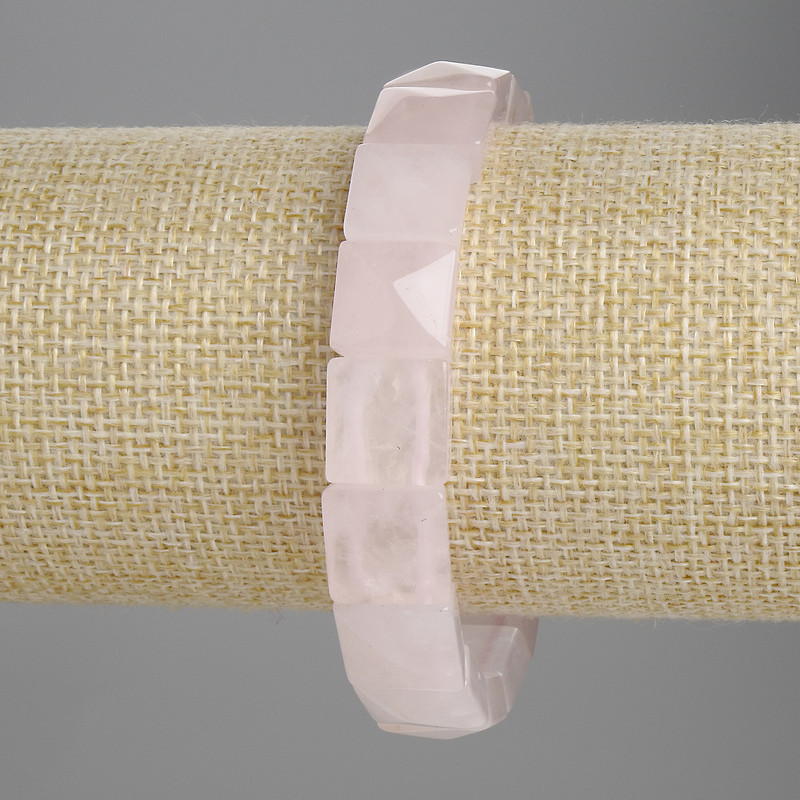 Bracelet Pink Quartz Faceted Link 12x12mm, length 18 cm, stretch