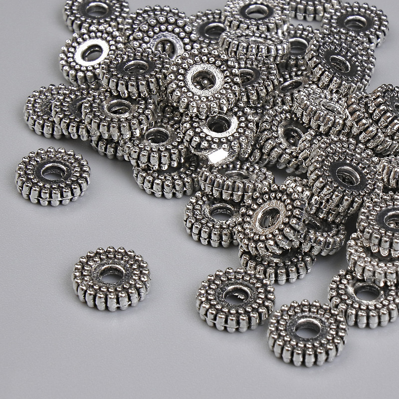 Bead insert findings, silver-tone metal, 7x2 mm, with 2 mm hole, packaging 20 g ~58 pcs.