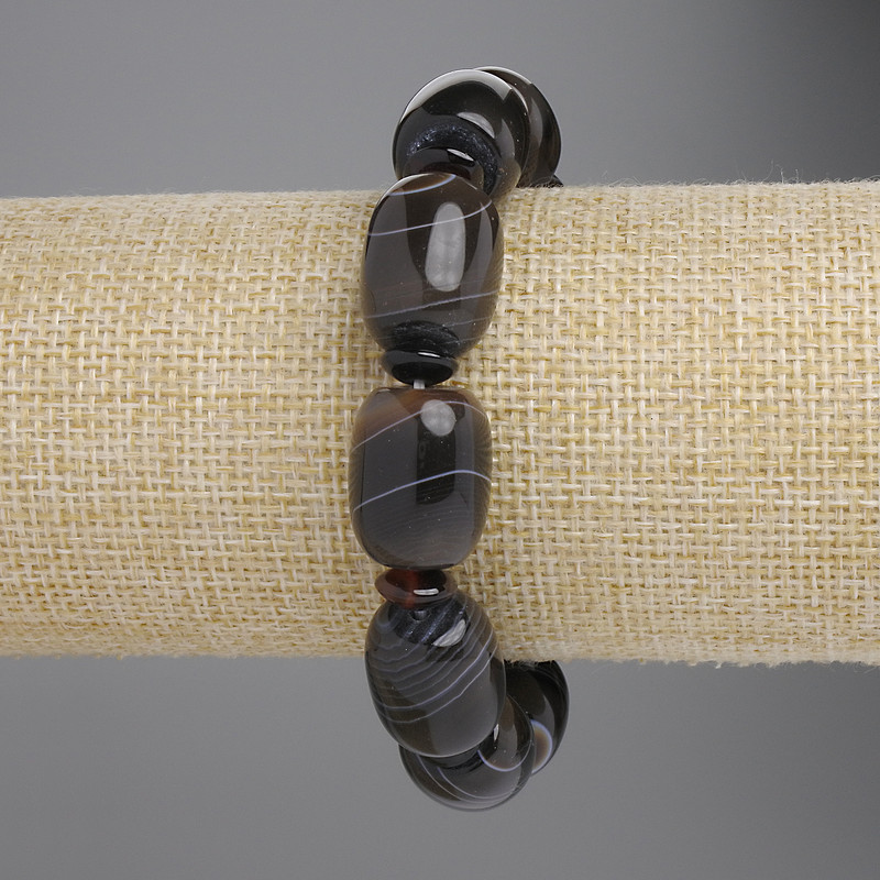 Agate barrel bracelet, 18x14 mm barrel beads and 6x3 mm rondelles, length 18 cm, stretch