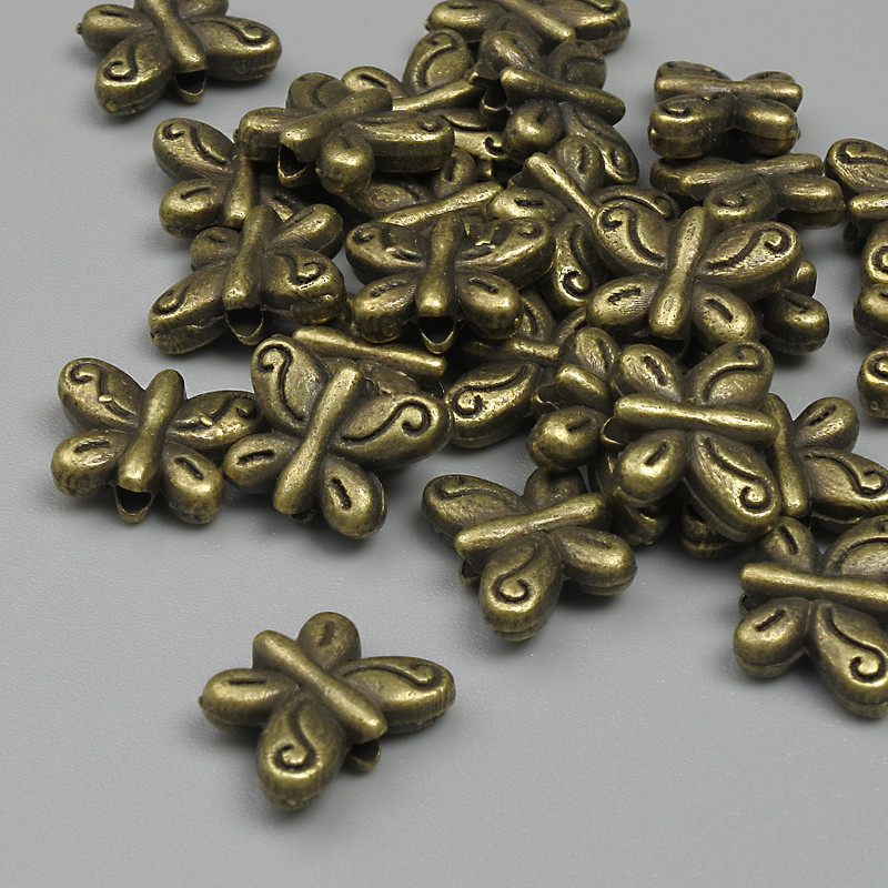 Bronze-Colored Butterfly Bead Insert, metal bead insert, 10x7 mm, 5x1 mm, hole Ø 1.2 mm, packaging 20 g ~ 26 pcs
