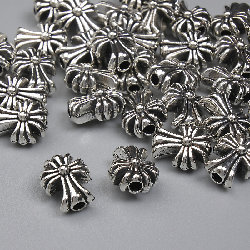 Cross-shaped Bead Insert, Silver Color, size approx. 8.5×7 mm, hole diameter 2.2 mm, packaging 20 g (~30 pcs)