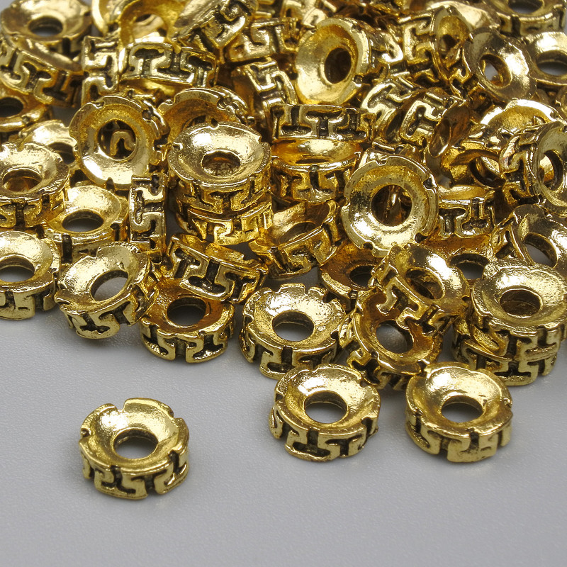 Gold-tone bead insert findings, 6×2.5 mm, hole diameter 2.2 mm, packaging 20 g (~74 pcs)