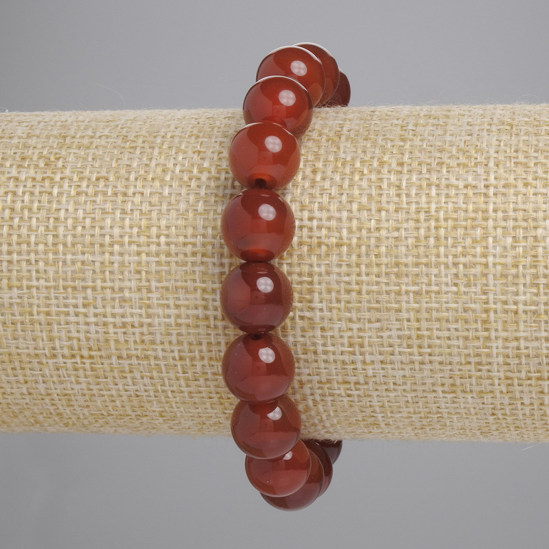 Carnelian Bracelet with Smooth Round Beads, 10mm Diameter, 18cm Length, Stretch