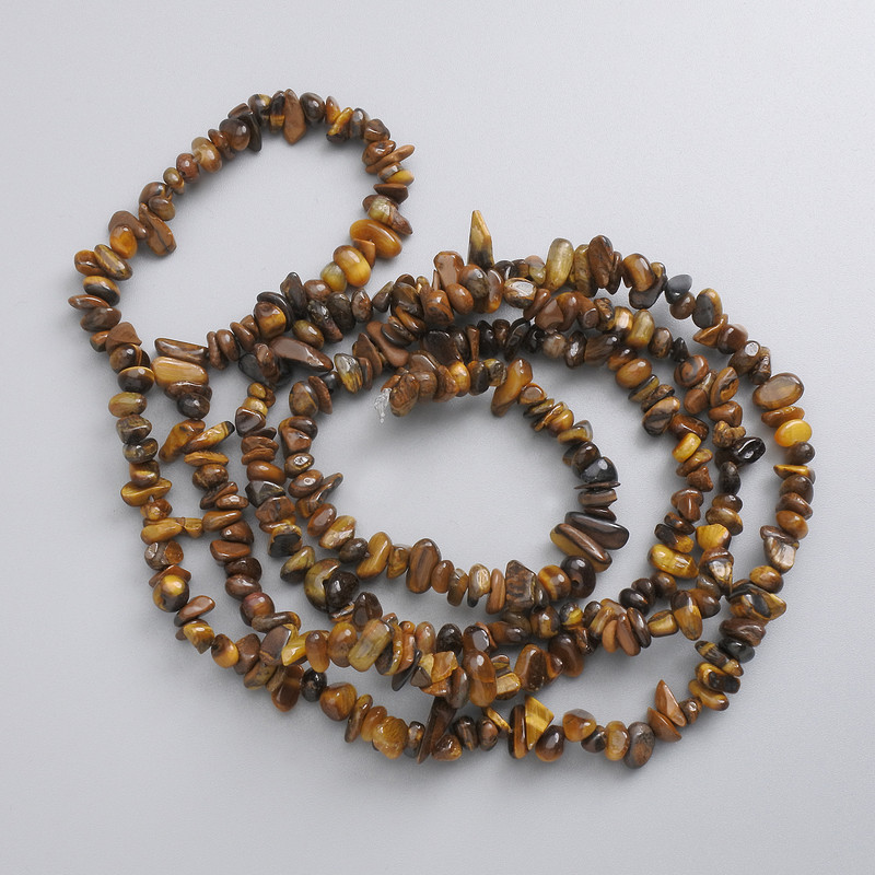 Tiger's Eye Beads – Natural Stone Chip on Thread, Diameter 4–7×1–3 mm, 5 mm ±, Length 78 cm