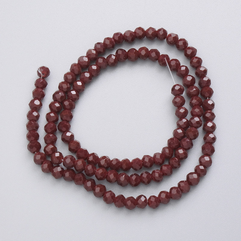 Beads Czech Crystal on thread, burgundy matte faceted rondel, 3.5 × 3 mm, 32 cm length