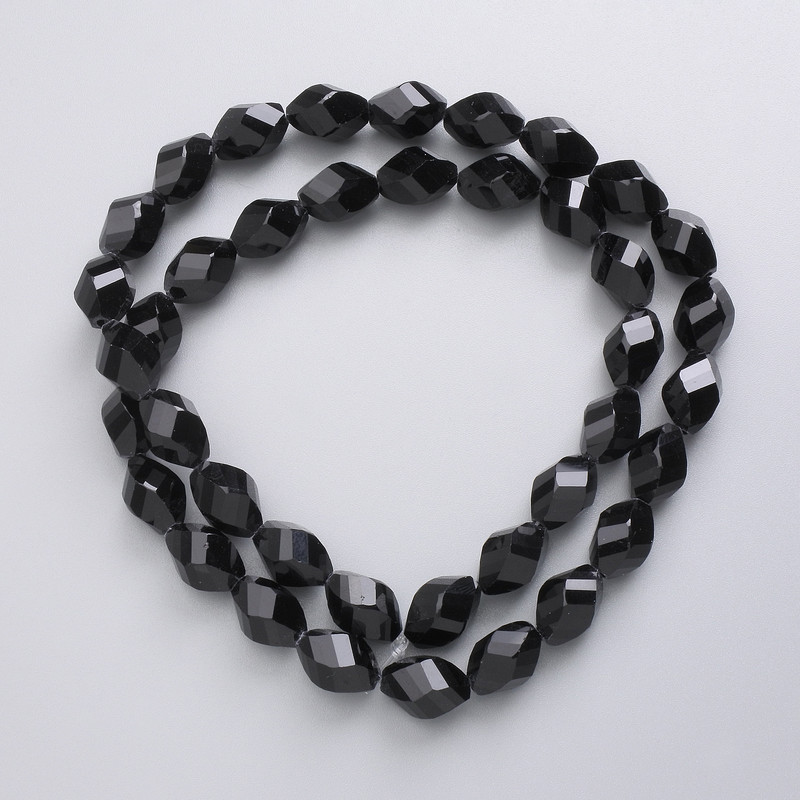 Czech Crystal Beads on Thread, Black Matte, Faceted Diamond-Shaped, Diameter 11×7.5 mm, Length 44 cm +/-