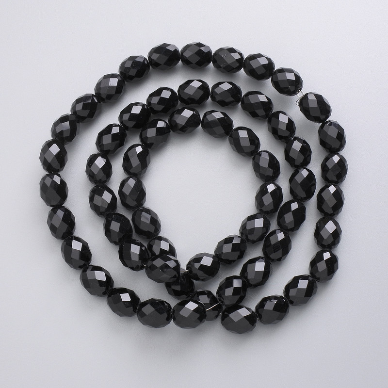 Czech Crystal Beads on Beading Thread, Black Matte Faceted Seed Beads, 9.5 x 8 mm, 56 cm length