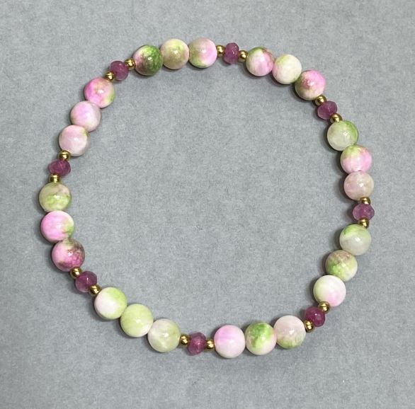 Varisite bracelet (acrylic) 6 mm beads, Czech crystal rondelles 4x3 mm, length 18 cm, stretch