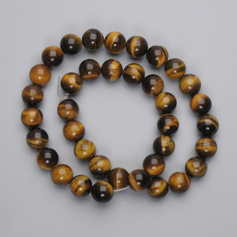 Tiger's Eye Beads - Smooth Round Bead, 10mm Diameter, on 37 cm Strand