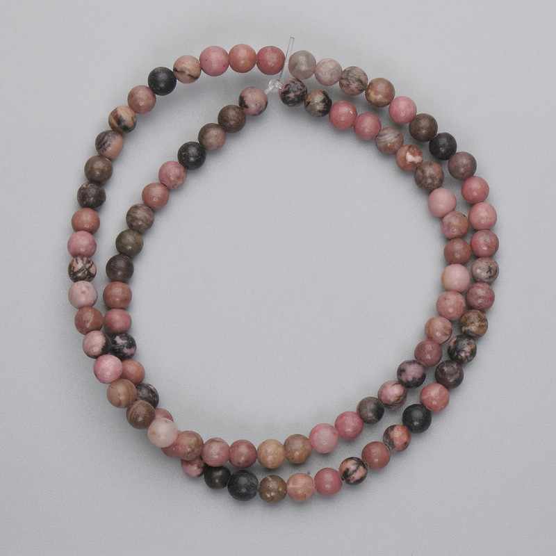 Rhodonite beads, smooth round balls, diameter 4–5 mm, on thread, length 38 cm+