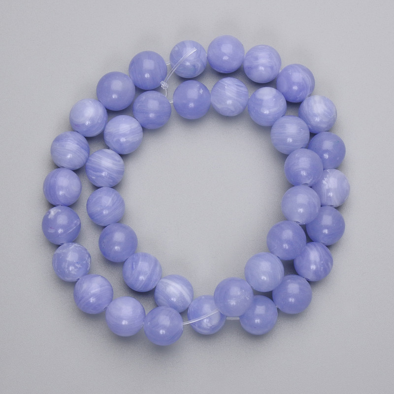 Agate Beads, Smooth Round Balls, 10 mm Diameter, on Monofilament Thread, 38 cm Length