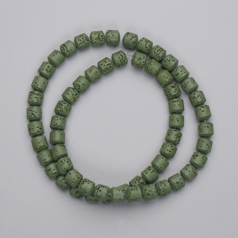 Green lava beads, cylinder shape, 6x6 mm, on beading wire, length 38 cm+