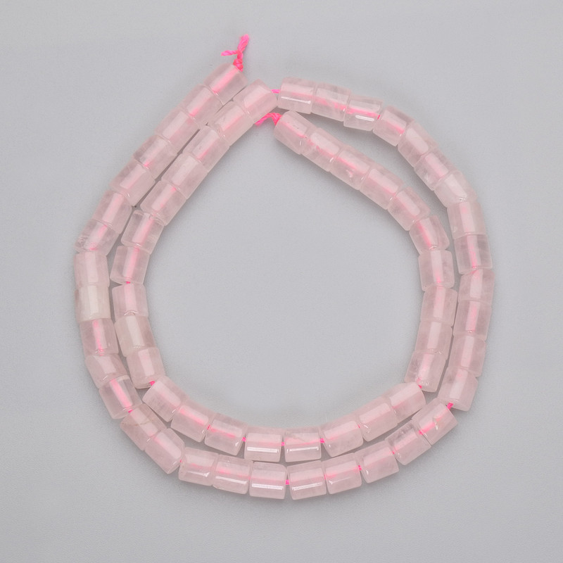 Pink quartz cylindrical beads, 6x6 mm, on thread, length 38 cm