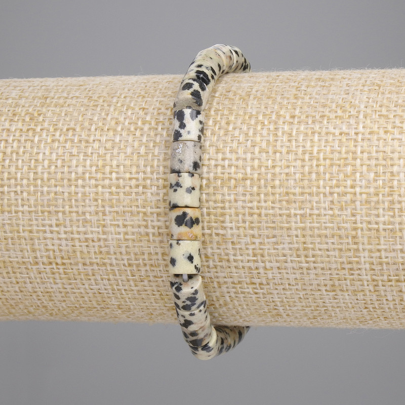 Dalmatian Jasper Bracelet - Cylindrical 6x6mm Beads, Elastic (Stretch), Length 18 cm