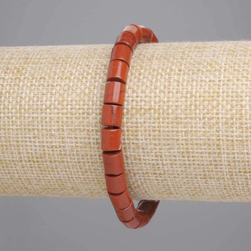 Red Jasper Bracelet Cylindrical Beads, 6x6 mm diameter, Stretch, 18 cm Length+