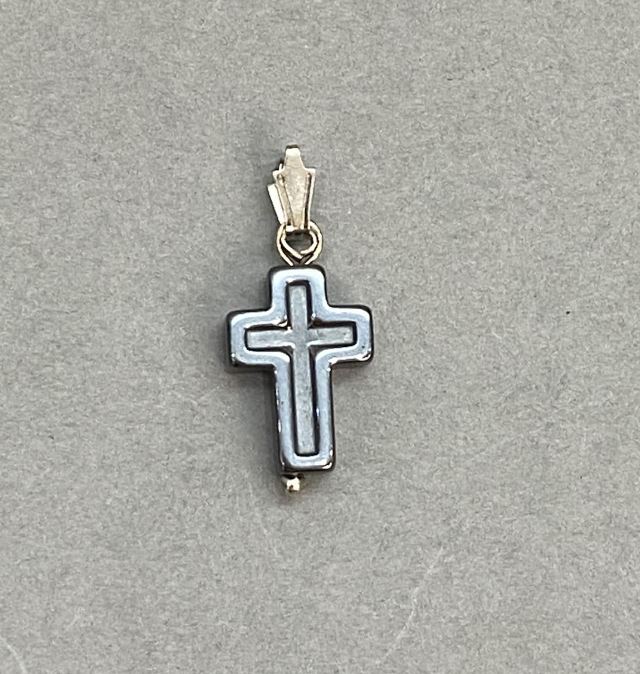 Hematite Cross Pendant 15x10mm, length 25 cm