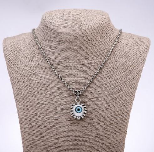 Pendant in Punk Goth style Eye 22x25 mm; metal color: dark silver; on a chain, 65 cm long