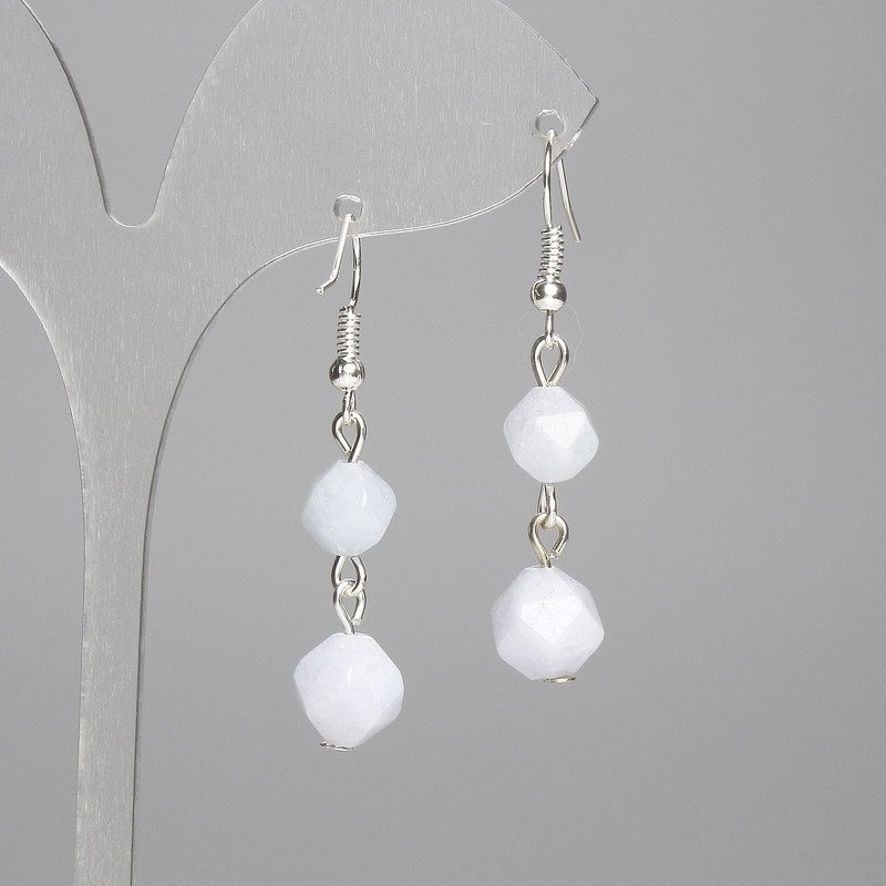 Aquamarine Earrings with Multifaceted Stones 9.5×8 mm and 8×7 mm, length about 45 mm