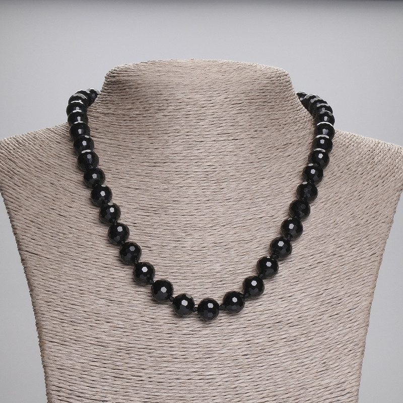Agate Necklace (synthetic) Black Czech Glass Faceted Bead 10mm, length 45 cm, with clasp