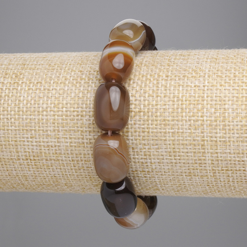 Agate Barrel Bead Bracelet 15×12 mm, 18 cm length, elastic