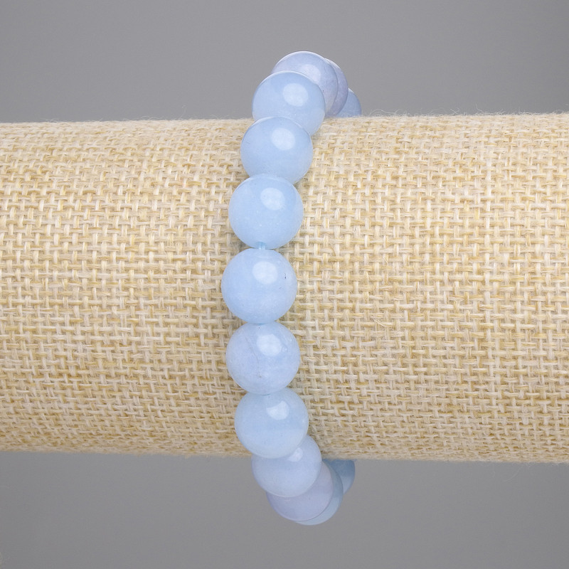 Aquamarine Bracelet with Smooth Beads, 10 mm Diameter, 18 cm Length ± Stretch