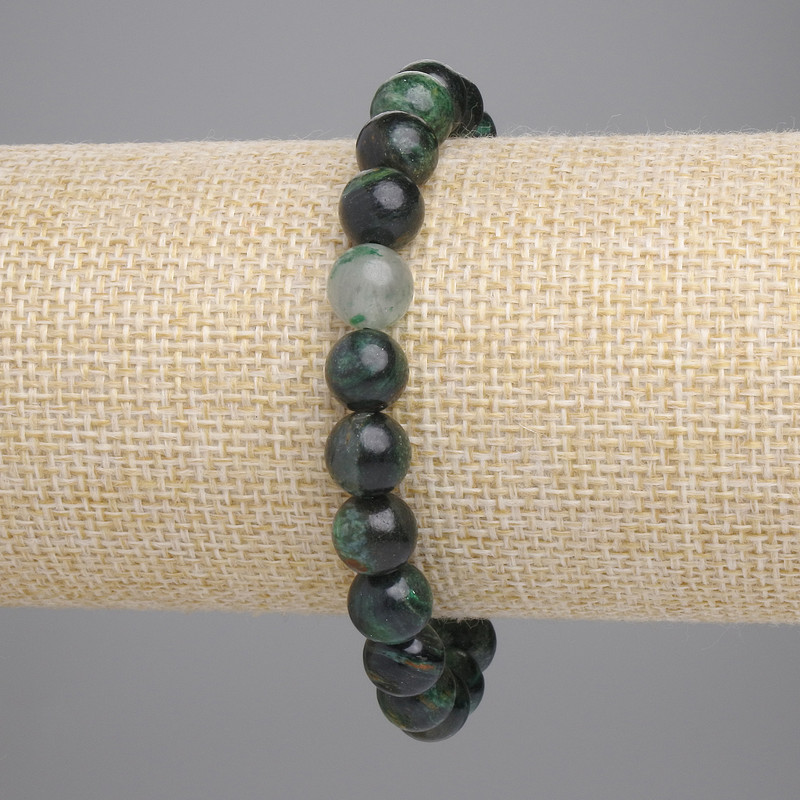 Emerald bracelet with smooth beads, 8mm diameter, 18 cm length, stretch