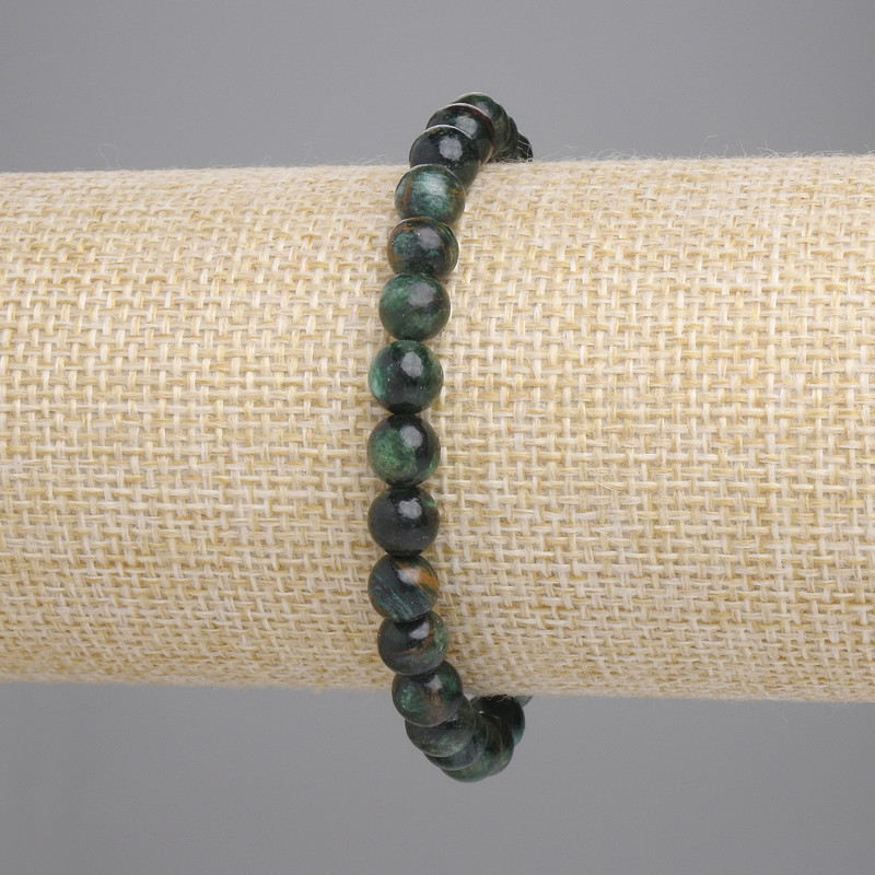 Emerald Bracelet with Smooth Round Beads, 6 mm Diameter, 18 cm Length, Stretch