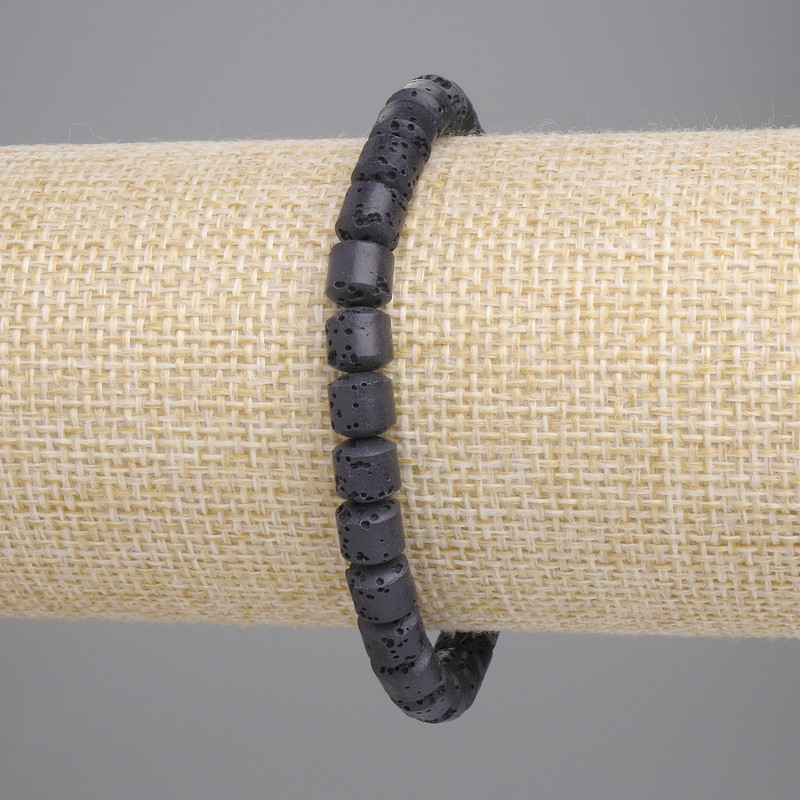 Bracelet made of black volcanic lava, cylindrical beads 6×6 mm, 18 cm long, elastic