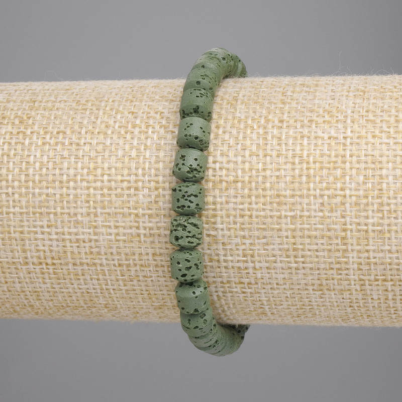 Bracelet made of green volcanic lava — cylindrical beads, 6 mm diameter, 18 cm length, stretch