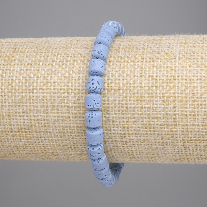 Blue volcanic lava bracelet with cylindrical beads, 6x6 mm diameter, 18 cm length, stretch