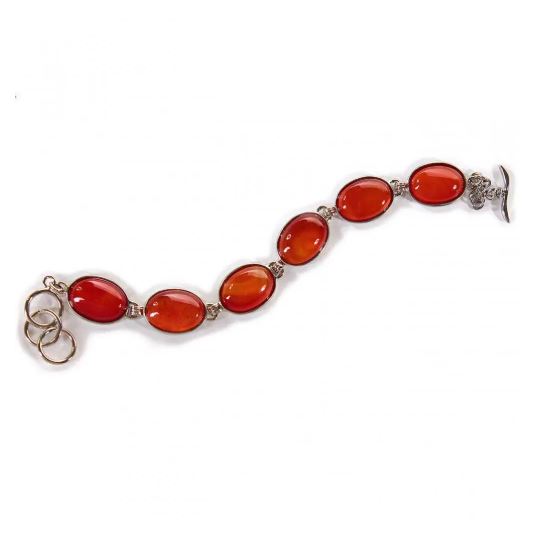 Clearance. Women's Carnelian Bracelet with 6 Oval Stones on Toggle Clasp (20 cm)