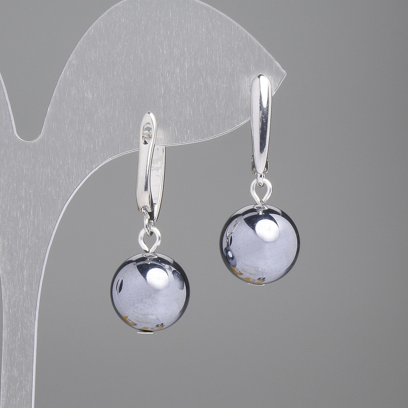 Terahertz Earrings, Smooth Ball, 12 mm diameter (+/-), 30 mm length (+/-)